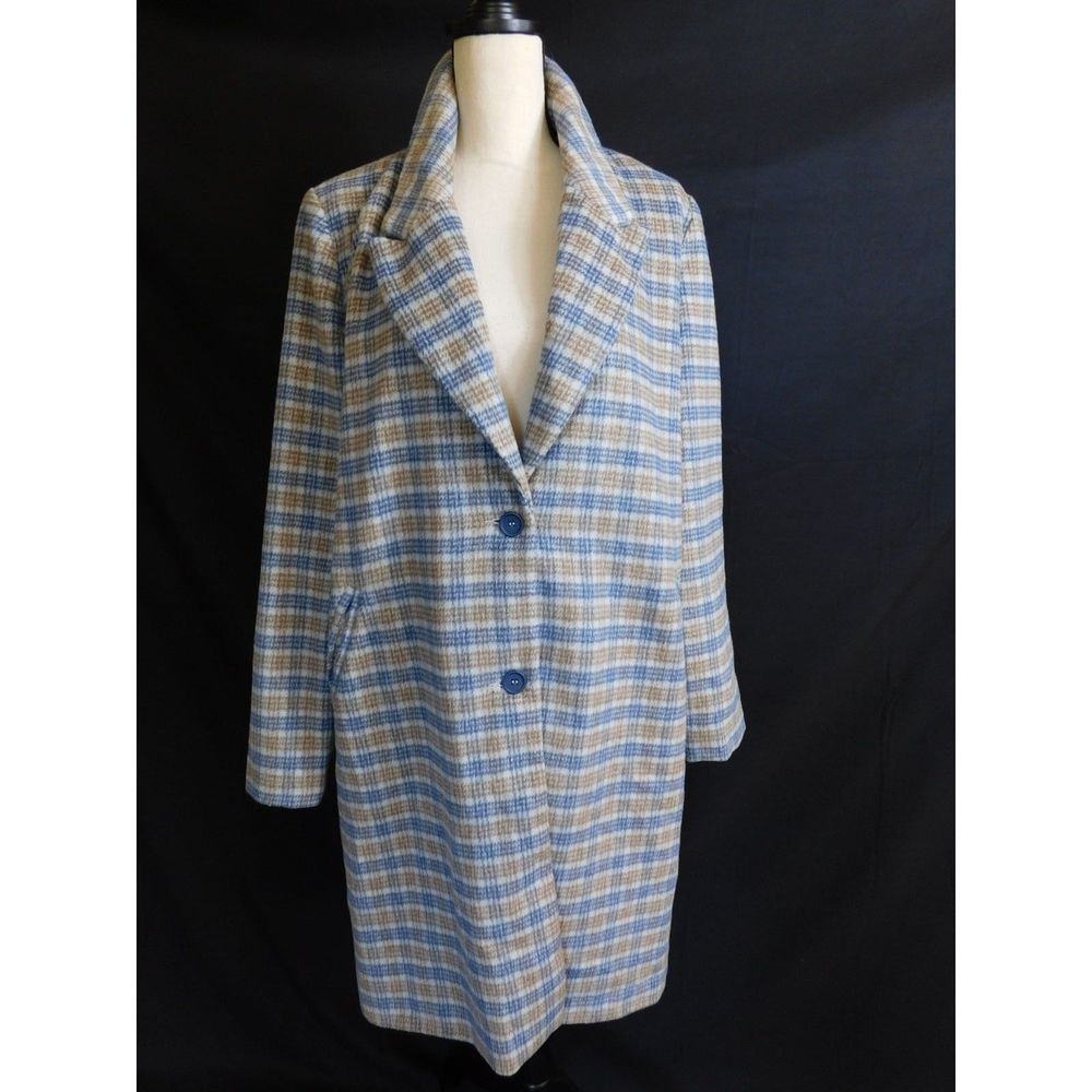 Cotton On 2 Button Plaid Long Coat NWT Size 12 - Picture 1 of 14
